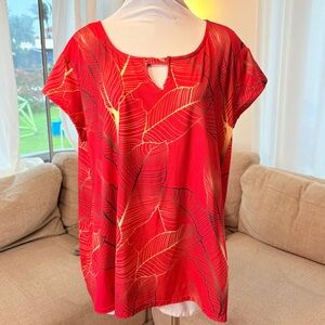 Red Leaf Print Women's Top